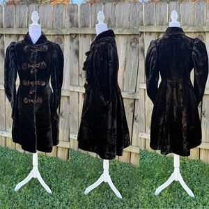 Antique Victorian Coat Overcoat Brown Velvet Velour Fur XS S Small M Medium